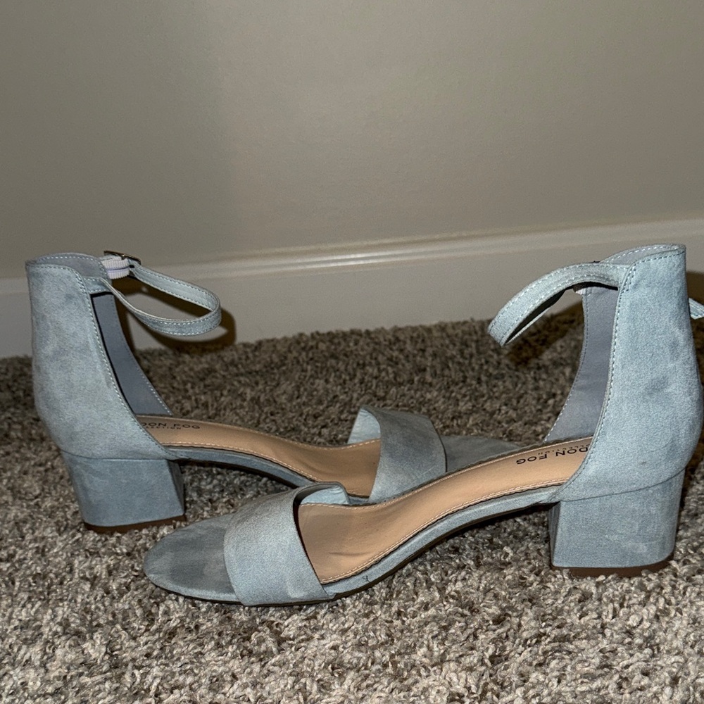 London Fog Light Blue Suede Block Heels